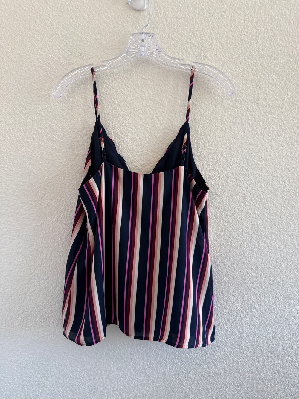 Socialite Navy, Pink & Cream Striped Spaghetti Strap Cami with Scalloped Details - Picture 2 of 9